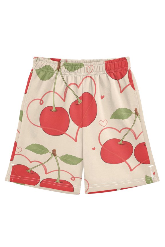 BZSMCE Adjustable Drawstring Casual Shorts With Love Cherry Pattern Pattern