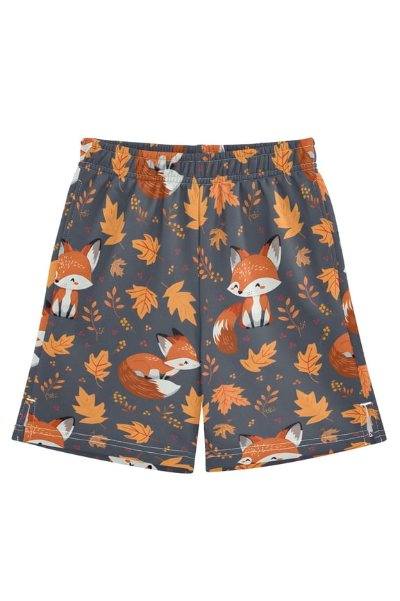 BZSMCE Adjustable Drawstring Casual Shorts With Maple Leaf Fox Pattern Pattern