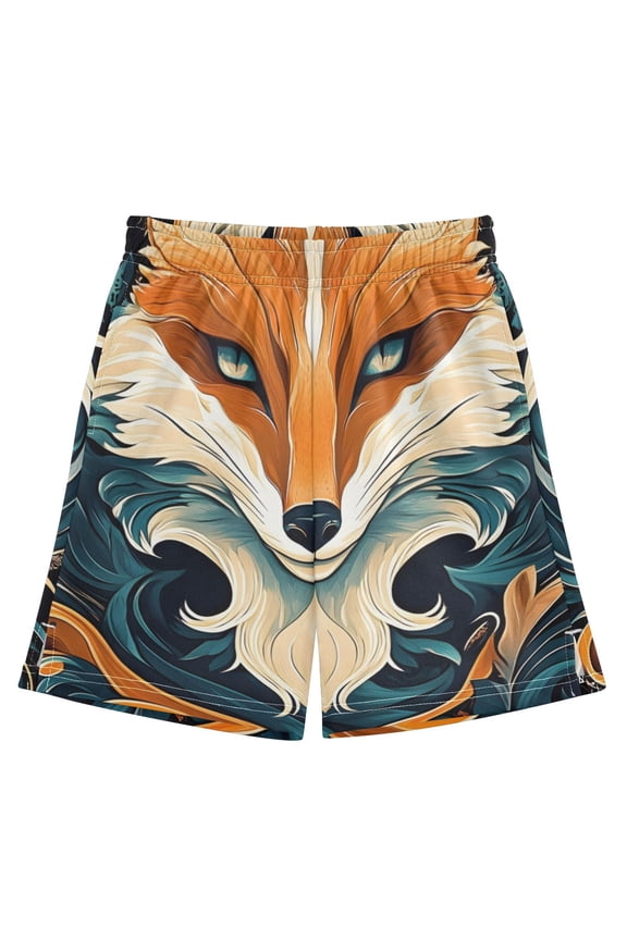 BZSMCE Adjustable Drawstring Casual Shorts With Mystical Fox Pattern