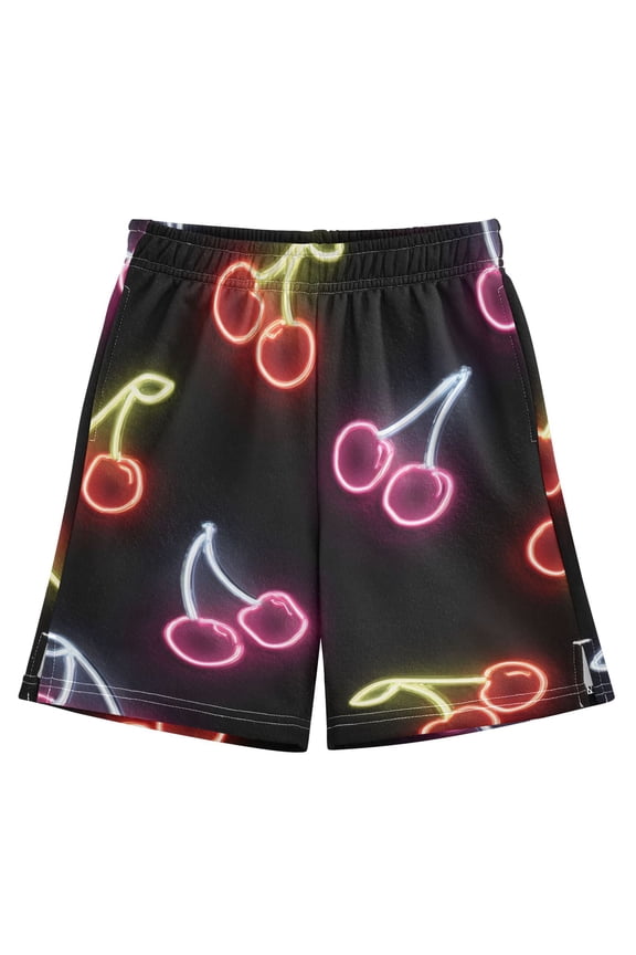 BZSMCE Adjustable Drawstring Casual Shorts With Neon Cherry Pattern Pattern
