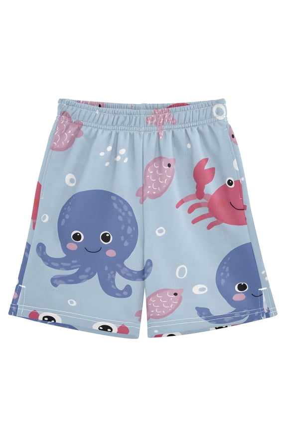 BZSMCE Adjustable Drawstring Casual Shorts With Octopus Crab Fish Pattern Pattern