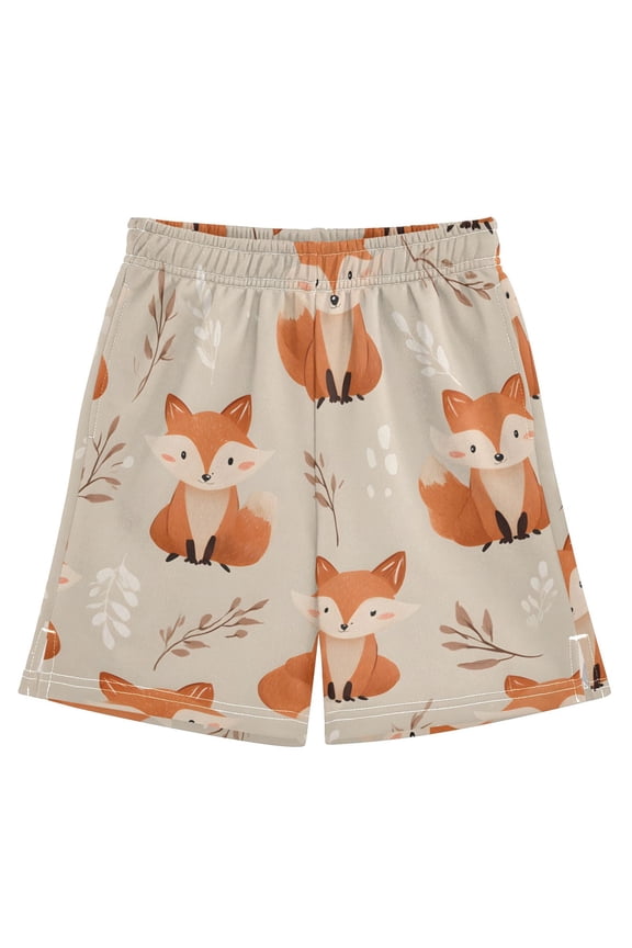 BZSMCE Adjustable Drawstring Casual Shorts With Orange Fox Pattern Pattern