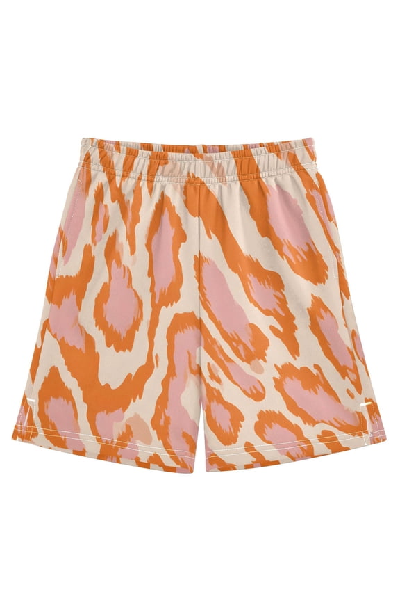 BZSMCE Adjustable Drawstring Casual Shorts With Orange Leopard Print Pattern Pattern