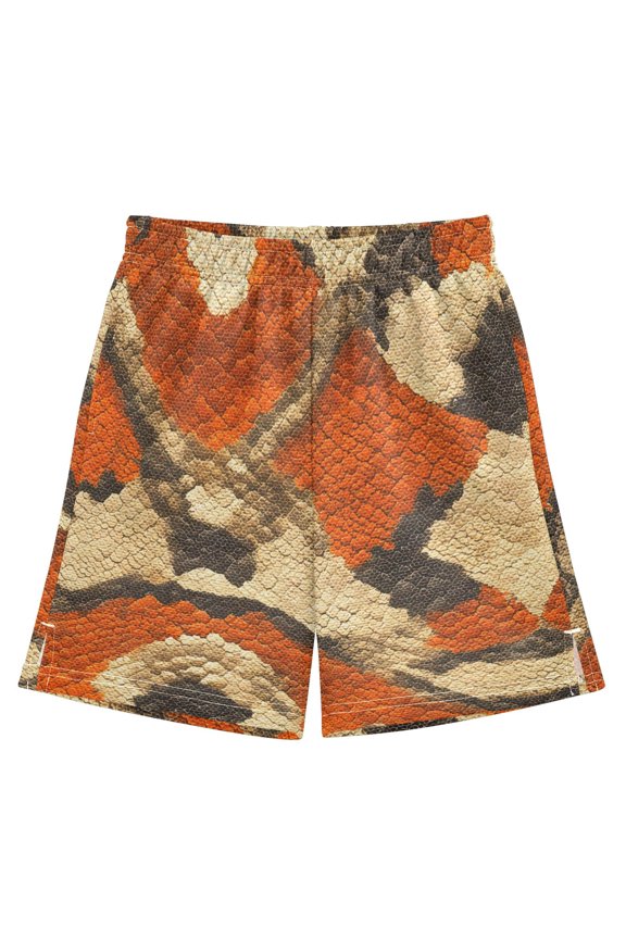 BZSMCE Adjustable Drawstring Casual Shorts With Orange Python Pattern Pattern