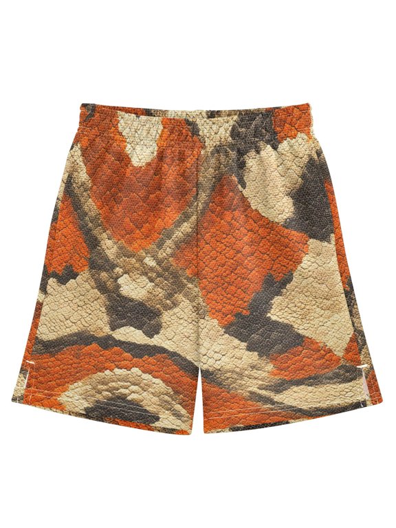 BZSMCE Adjustable Drawstring Casual Shorts With Orange Python Pattern Pattern