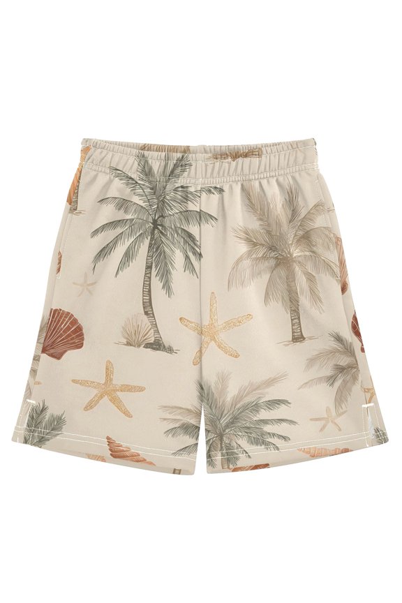 BZSMCE Adjustable Drawstring Casual Shorts With Palm Trees Shells Pattern Pattern