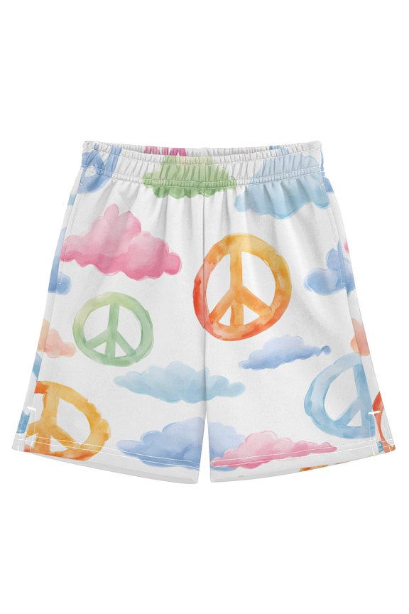 BZSMCE Adjustable Drawstring Casual Shorts With Peace Symbol Cloud Pattern Pattern