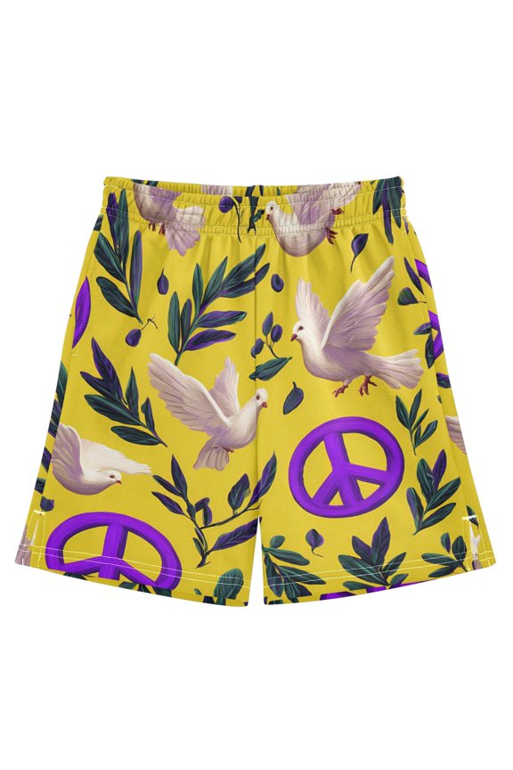 BZSMCE Adjustable Drawstring Casual Shorts With Peace Symbol Dove Pattern Pattern