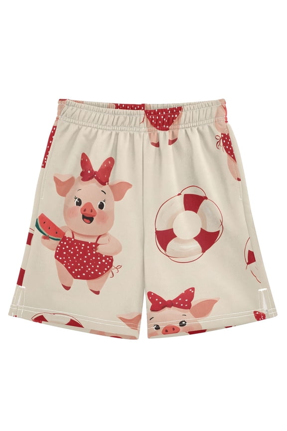 BZSMCE Adjustable Drawstring Casual Shorts With Pig Watermelon Pattern Pattern