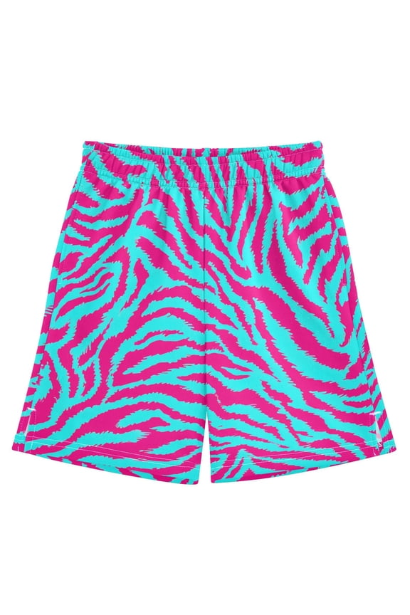 BZSMCE Adjustable Drawstring Casual Shorts With Pink Blue Tiger Pattern Pattern