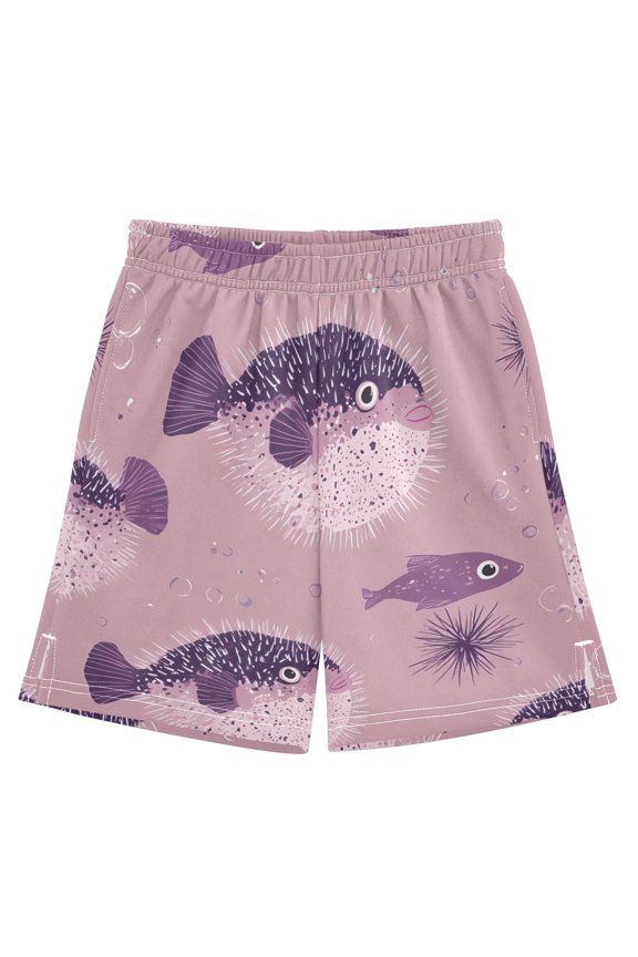 BZSMCE Adjustable Drawstring Casual Shorts With Puffer Fish Pattern Pattern