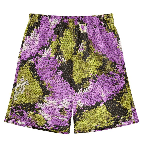BZSMCE Adjustable Drawstring Casual Shorts With Purple Green Python Pattern Pattern