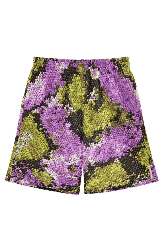 BZSMCE Adjustable Drawstring Casual Shorts With Purple Green Python Pattern Pattern