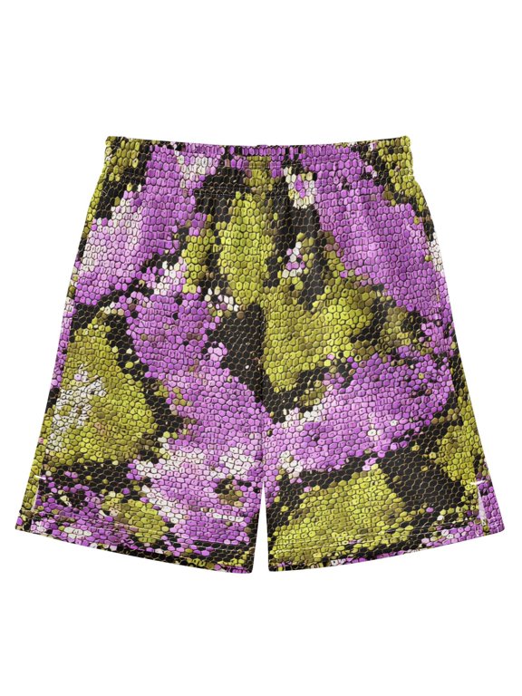 BZSMCE Adjustable Drawstring Casual Shorts With Purple Green Python Pattern Pattern