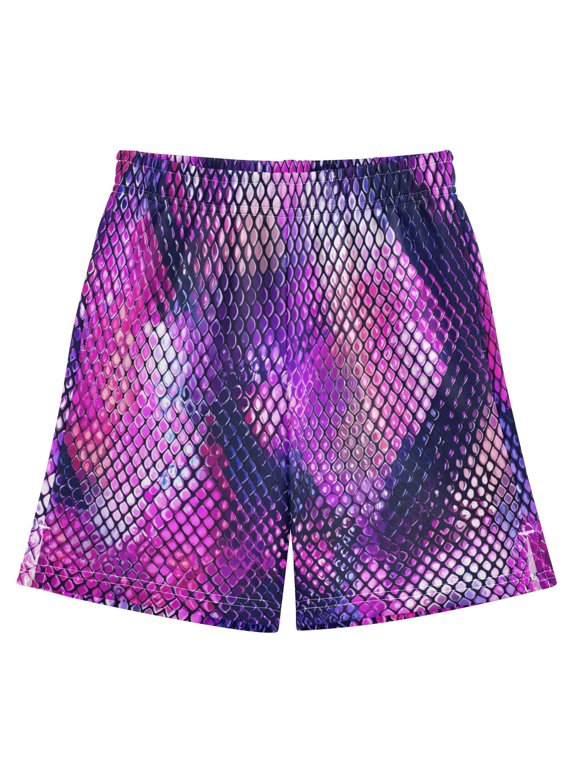 BZSMCE Adjustable Drawstring Casual Shorts With Purple Python Pattern Pattern