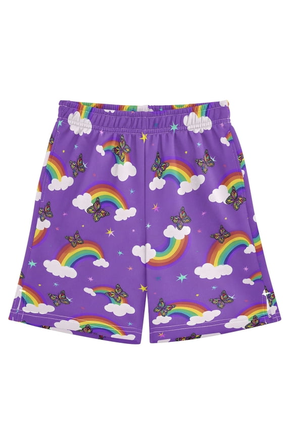 BZSMCE Adjustable Drawstring Casual Shorts With Rainbow Butterfly Pattern Pattern