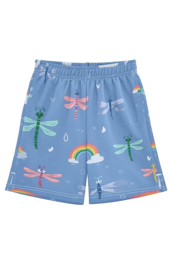 BZSMCE Adjustable Drawstring Casual Shorts With Rainbows Dragonfly Pattern Pattern