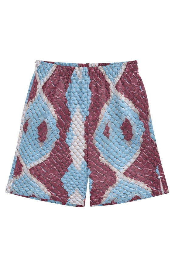 BZSMCE Adjustable Drawstring Casual Shorts With Red Blue Python Pattern Pattern