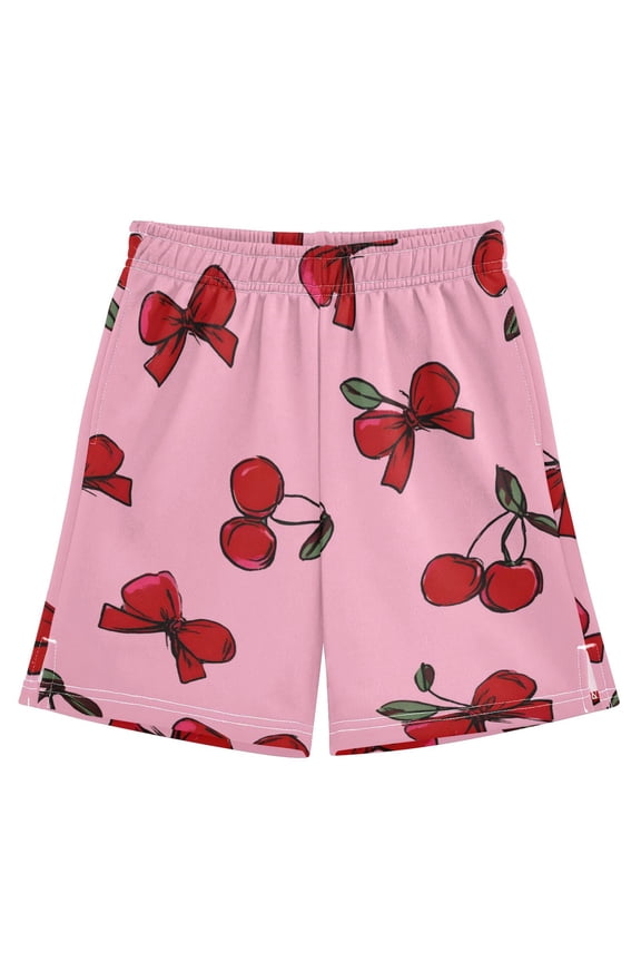 BZSMCE Adjustable Drawstring Casual Shorts With Red Bow Cherry Pattern Pattern