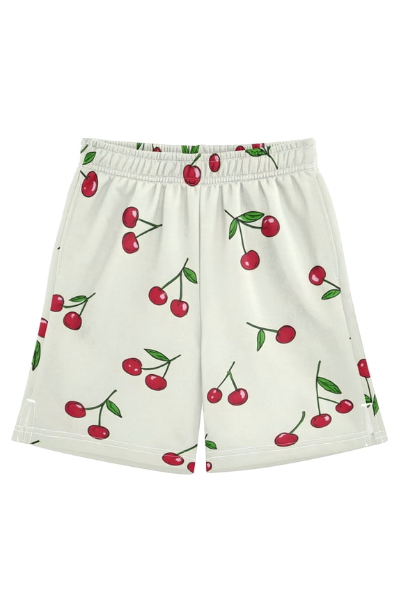 BZSMCE Adjustable Drawstring Casual Shorts With Red Cherry Pattern Pattern