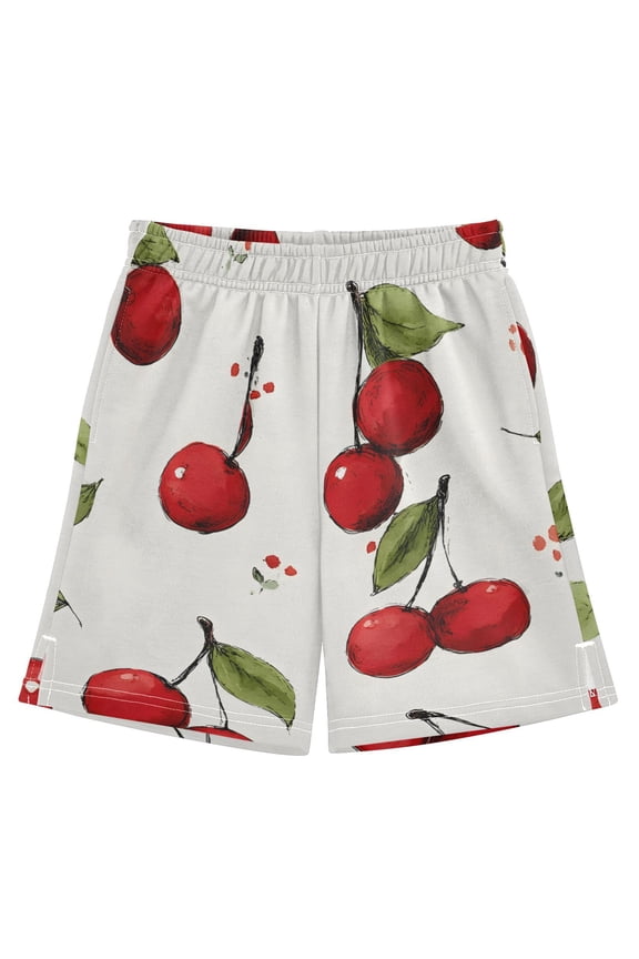 BZSMCE Adjustable Drawstring Casual Shorts With Red Cherry Pattern Pattern