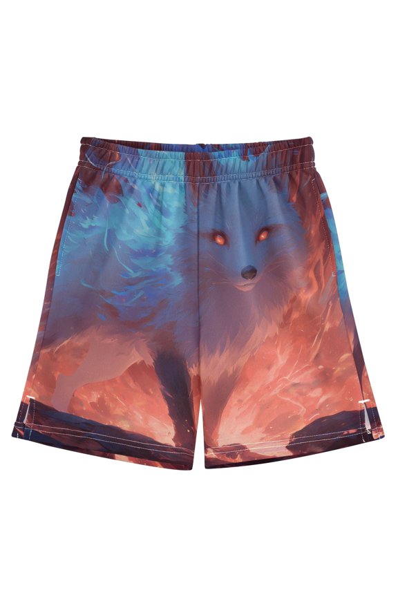 BZSMCE Adjustable Drawstring Casual Shorts With Red Eyes Fox Pattern