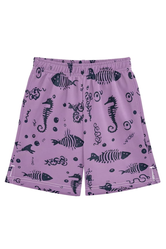 BZSMCE Adjustable Drawstring Casual Shorts With Seahorse Fish Bone Pattern Pattern