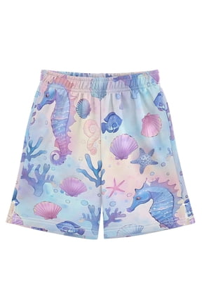 BZSMCE Adjustable Drawstring Casual Shorts With Seahorse Shell Coral Pattern Pattern