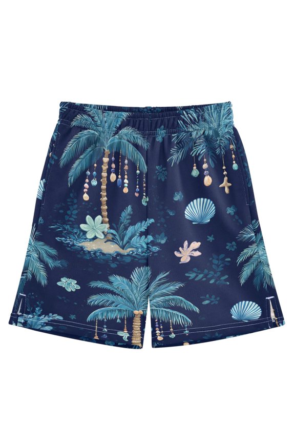 BZSMCE Adjustable Drawstring Casual Shorts With Shells Palm Trees Pattern Pattern