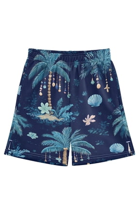 BZSMCE Adjustable Drawstring Casual Shorts With Shells Palm Trees Pattern Pattern