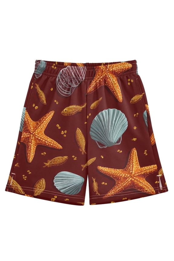 BZSMCE Adjustable Drawstring Casual Shorts With Shells Starfish Pattern Pattern