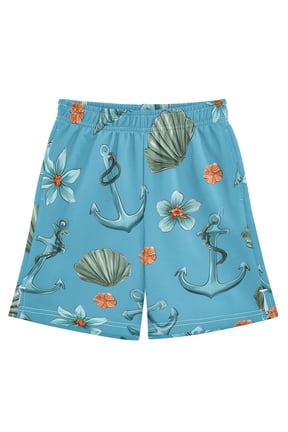 BZSMCE Adjustable Drawstring Casual Shorts With Ship Anchor Shell Pattern Pattern