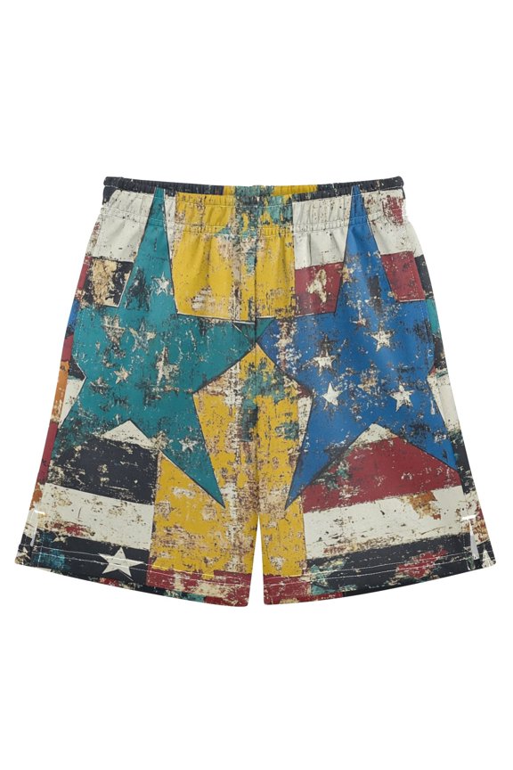BZSMCE Adjustable Drawstring Casual Shorts With Star-spangled Fusion Pattern