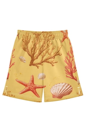 BZSMCE Adjustable Drawstring Casual Shorts With Starfish Coral Shell Pattern Pattern
