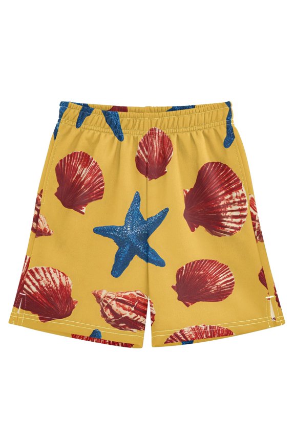 BZSMCE Adjustable Drawstring Casual Shorts With Starfish Shell Pattern Pattern