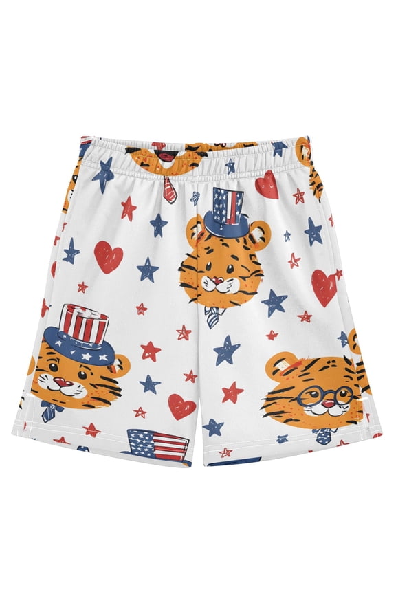 BZSMCE Adjustable Drawstring Casual Shorts With Tiger Pattern Pattern