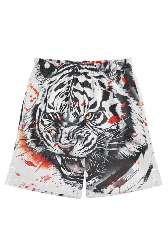 BZSMCE Adjustable Drawstring Casual Shorts With Tiger Pattern