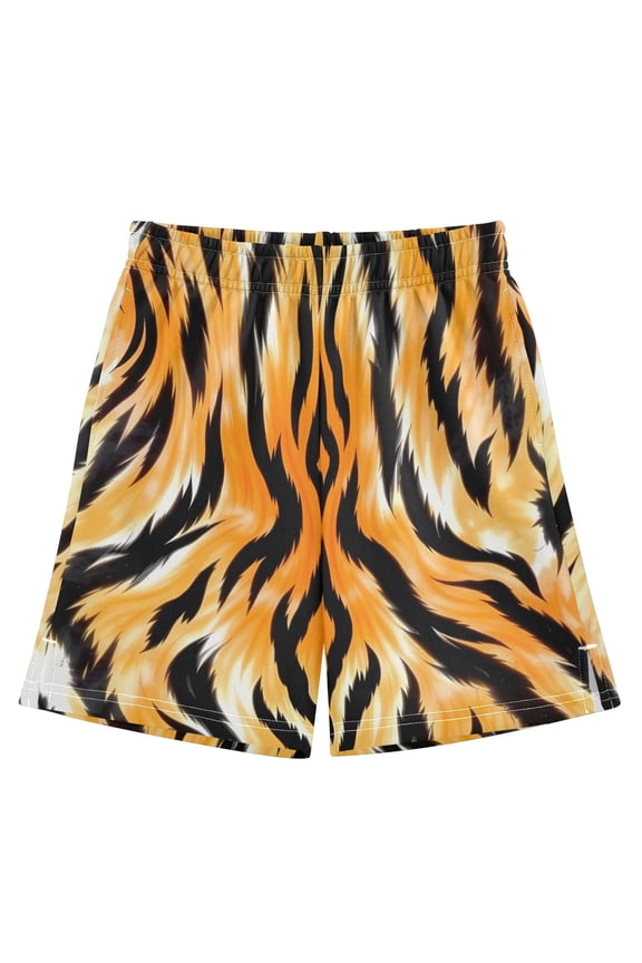 BZSMCE Adjustable Drawstring Casual Shorts With Tiger Skin Pattern