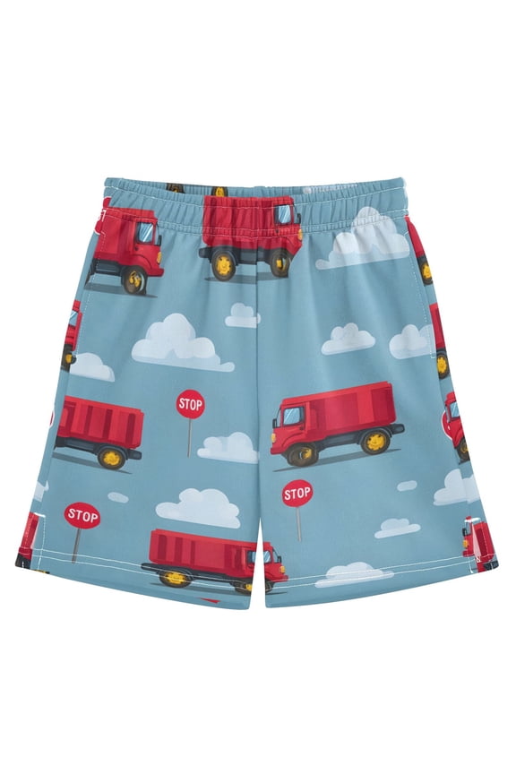 BZSMCE Adjustable Drawstring Casual Shorts With Truck Clouds Pattern Pattern