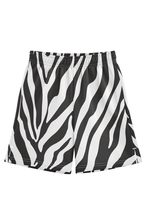 BZSMCE Adjustable Drawstring Casual Shorts With White Black Tiger Skin Pattern Pattern