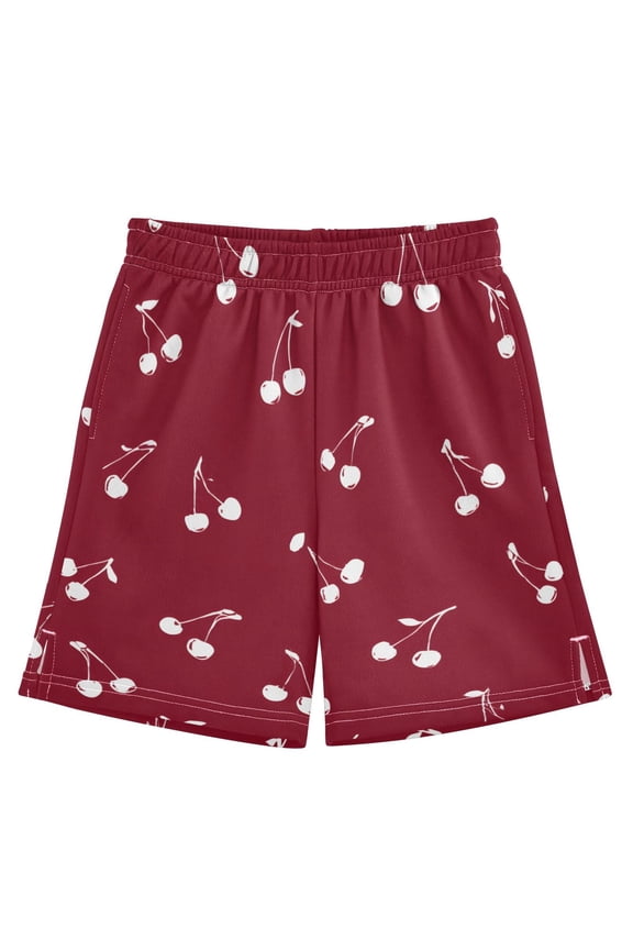 BZSMCE Adjustable Drawstring Casual Shorts With White Red Cherry Pattern Pattern