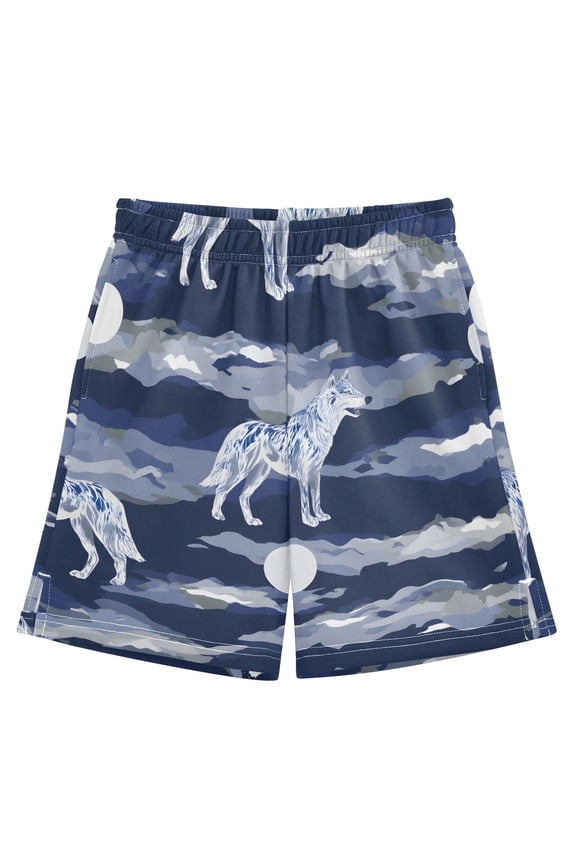 BZSMCE Adjustable Drawstring Casual Shorts With Wolf Pattern Pattern