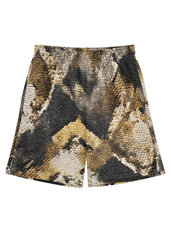 BZSMCE Adjustable Drawstring Casual Shorts With Yellow Black Python Pattern Pattern