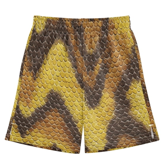 BZSMCE Adjustable Drawstring Casual Shorts With Yellow Brown Python Pattern Pattern