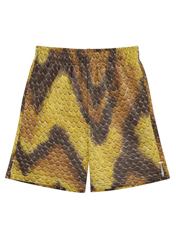 BZSMCE Adjustable Drawstring Casual Shorts With Yellow Brown Python Pattern Pattern