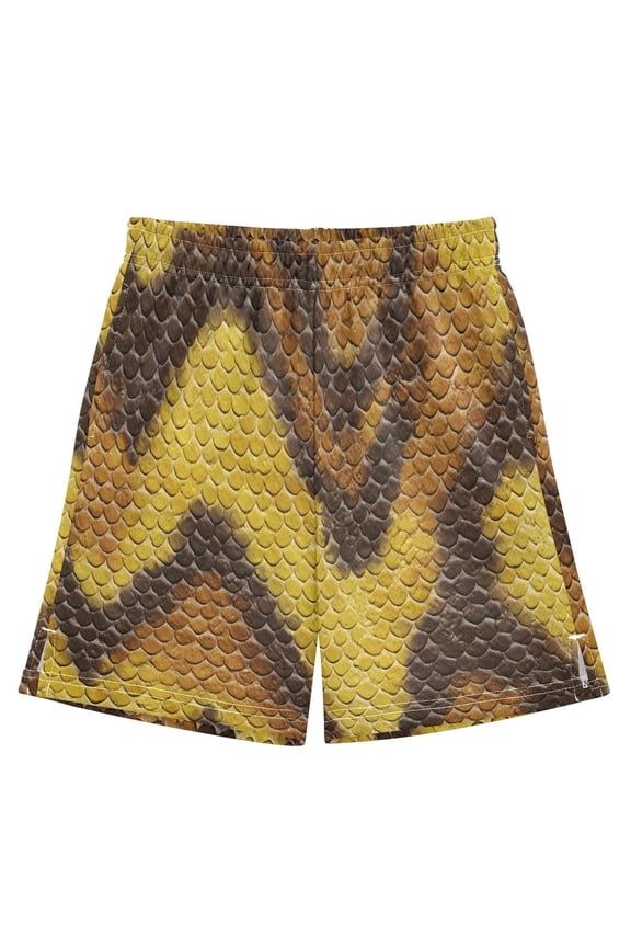 BZSMCE Adjustable Drawstring Casual Shorts With Yellow Brown Python Pattern Pattern