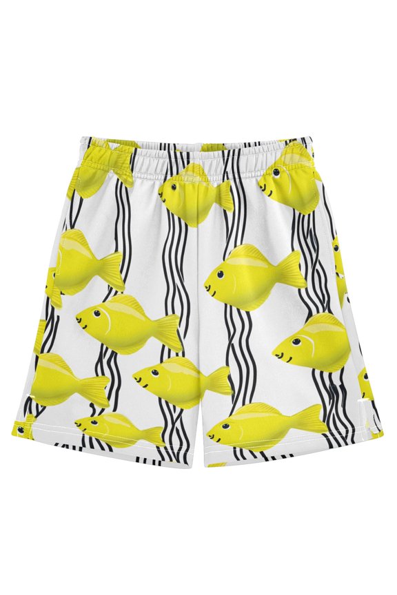 BZSMCE Adjustable Drawstring Casual Shorts With Yellow Fish Pattern Pattern