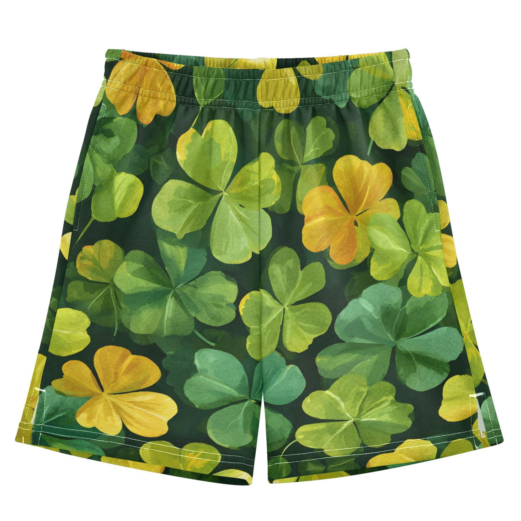 BZSMCE Adjustable Drawstring Casual Shorts With Yellow Green Four Leaf ...