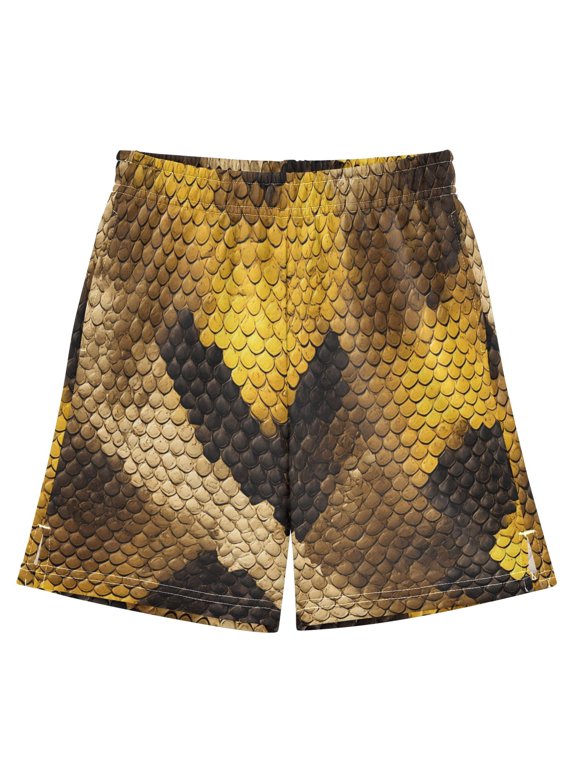 BZSMCE Adjustable Drawstring Casual Shorts With Yellow Python Pattern Pattern