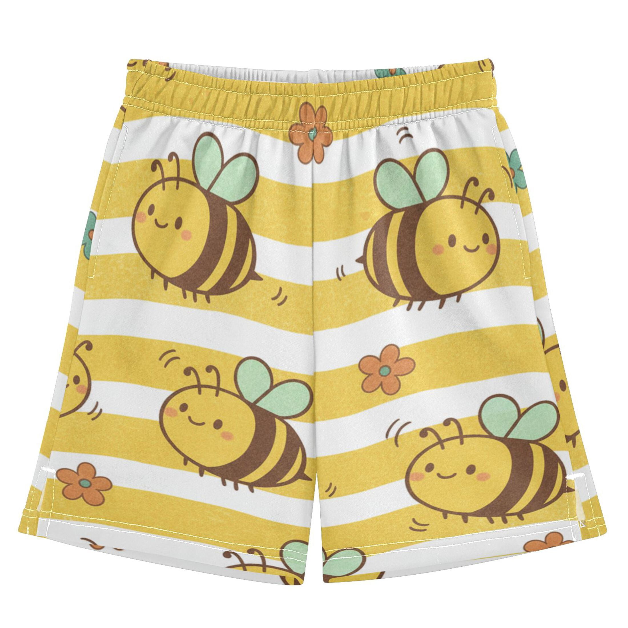 BZSMCE Adjustable Drawstring Casual Shorts With Yellow Stripes Cute ...